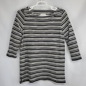 Liz Claibourne Weekend black white striped boat neck 3/4 sleeve top size large